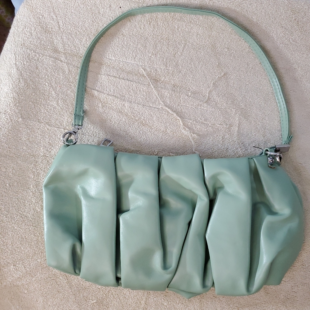 Mint Green Ruched Handbag - Picture 2 of 8